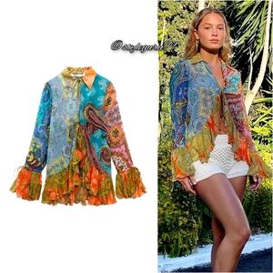 NWT, ZARA, Printed Ruffled Blouse